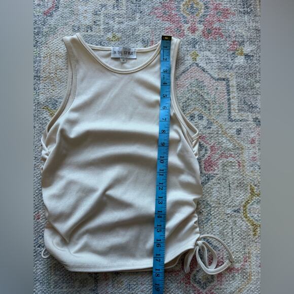 ASOS In The Style Beige Rouch Cropped Tank Size 6 Medium - Picture 6 of 7